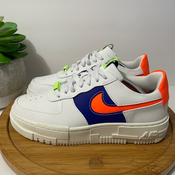 Nike Air Force 1 Pixel SE White Hyper Royal Safety Orange Low Top Sneakers 8.5 - Picture 1 of 11